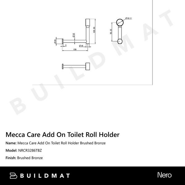 Nero Mecca Care Add On Toilet Roll Holder Brushed Bronze