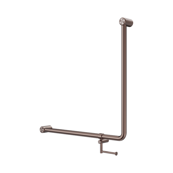 Nero Mecca Care 750x750mm 90 degree Bent Tube Grab Rail With Toilet Roll Holder Brushed Bronze