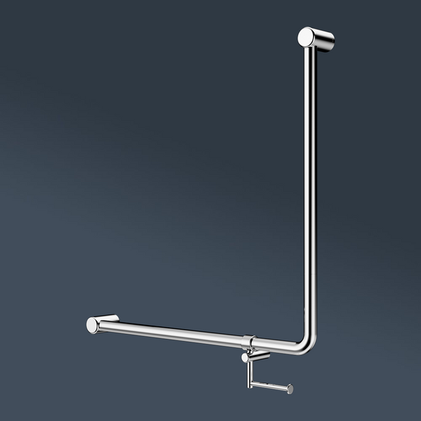 Nero Mecca Care 750x750mm 90 degree Bent Tube Grab Rail With Toilet Roll Holder Chrome