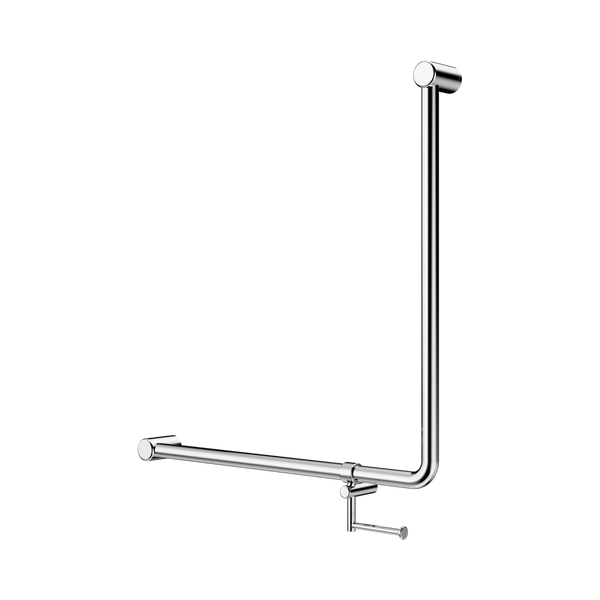Nero Mecca Care 750x750mm 90 degree Bent Tube Grab Rail With Toilet Roll Holder Chrome