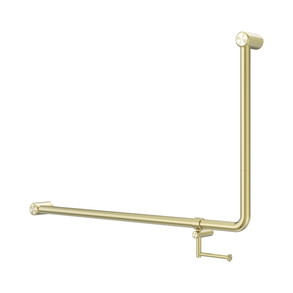 Nero Mecca Care DDA 600x1000mm 90 degree Bent Tube Grab Rail With Toilet Roll Holder Brushed Gold