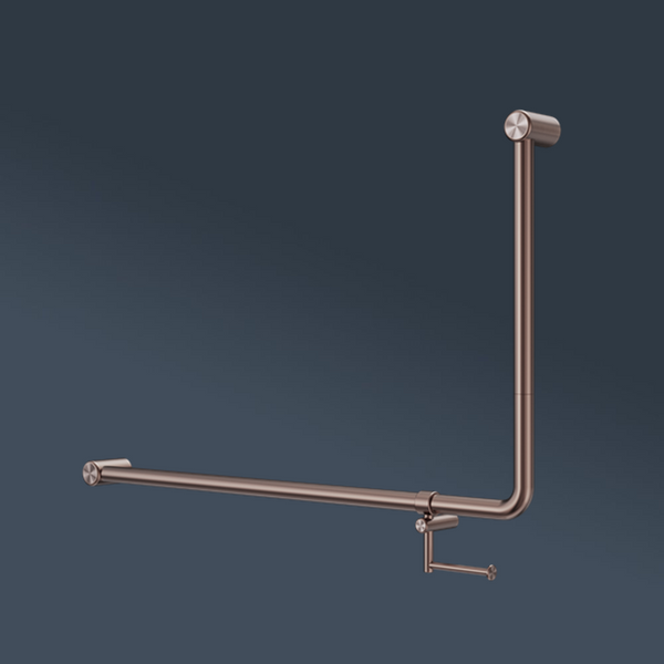 Nero Mecca Care DDA 600x1000mm 90 degree Bent Tube Grab Rail With Toilet Roll Holder Brushed Bronze