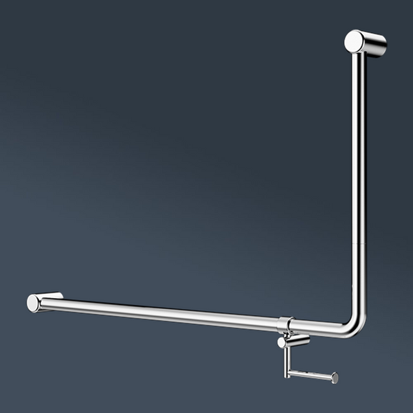 Nero Mecca Care DDA 600x1000mm 90 degree Bent Tube Grab Rail With Toilet Roll Holder Chrome