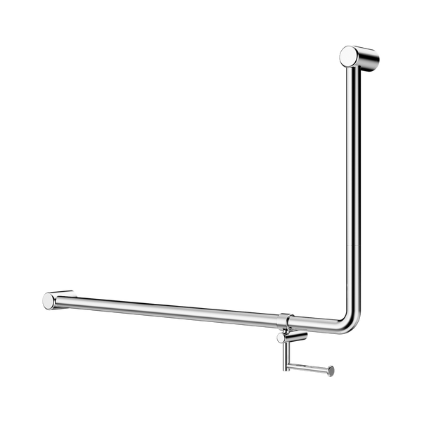 Nero Mecca Care DDA 600x1000mm 90 degree Bent Tube Grab Rail With Toilet Roll Holder Chrome