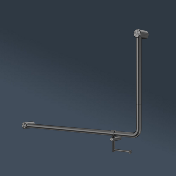Nero Mecca Care DDA 600x1000mm 90 degree Bent Tube Grab Rail With Toilet Roll Holder Gunmetal