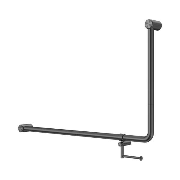 Nero Mecca Care DDA 600x1000mm 90 degree Bent Tube Grab Rail With Toilet Roll Holder Gunmetal