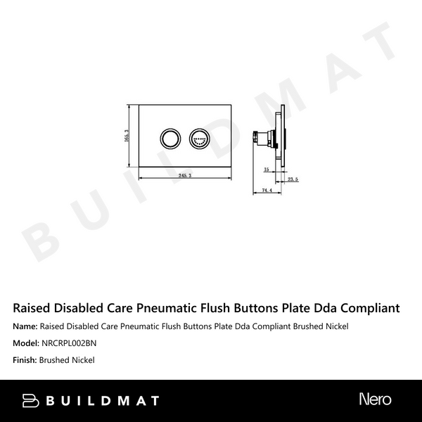Nero Raised Disabled Care Pneumatic Flush Buttons Plate DDA Compliant Brushed Nickel