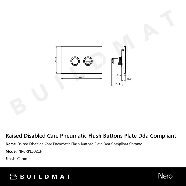 Nero Raised Disabled Care Pneumatic Flush Buttons Plate DDA Compliant Chrome