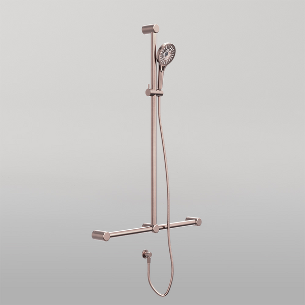 Nero Mecca Care 32mm T Bar Grab Rail And Adjustable Shower Set 1100X750mm Brushed Bronze