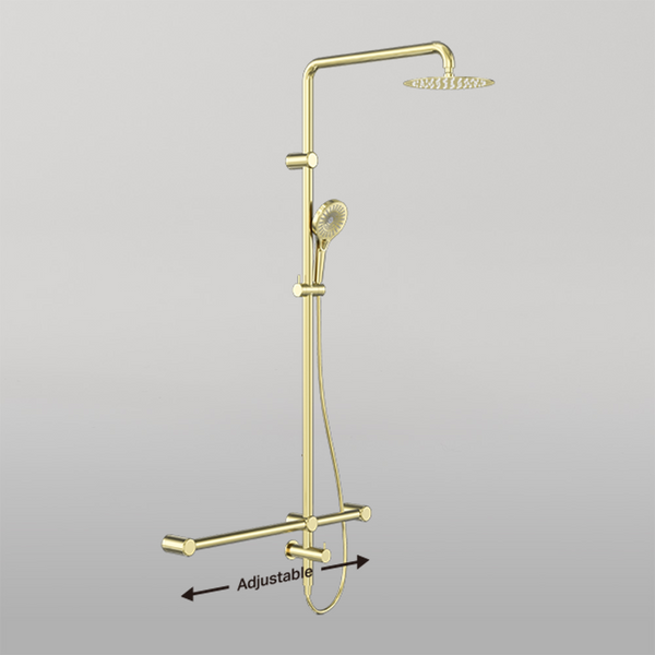 Nero Mecca Care 32mm T Bar Grab Rail 1100 x 750mm Twin Shower Set Brushed Gold