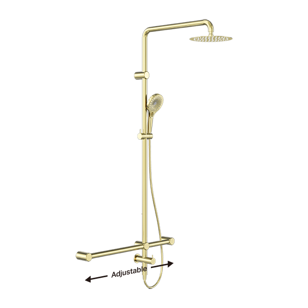 Nero Mecca Care 32mm T Bar Grab Rail 1100 x 750mm Twin Shower Set Brushed Gold