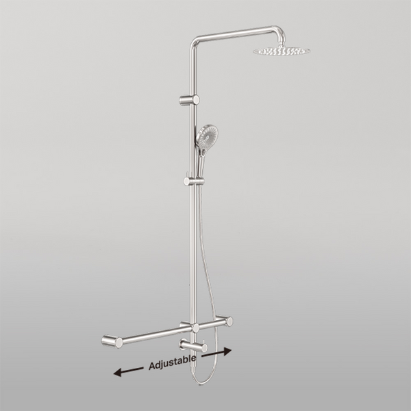 Nero Mecca Care 32mm T Bar Grab Rail 1100 x 750mm Twin Shower Set Brushed Nickel