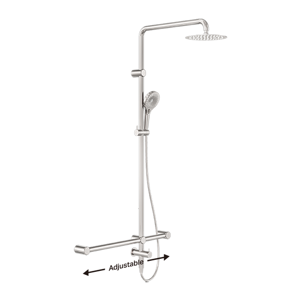 Nero Mecca Care 32mm T Bar Grab Rail 1100 x 750mm Twin Shower Set Brushed Nickel