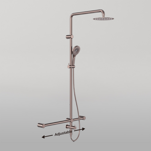 Nero Mecca Care 32mm T Bar Grab Rail 1100 x 750mm Twin Shower Set Brushed Bronze