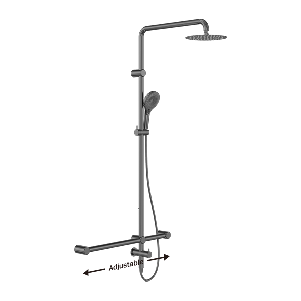 Nero Mecca Care 32mm T Bar Grab Rail 1100 x 750mm Twin Shower Set Gunmetal