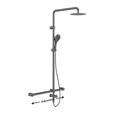 Nero Mecca Care 32mm T Bar Grab Rail 1100 x 750mm Twin Shower Set Gunmetal