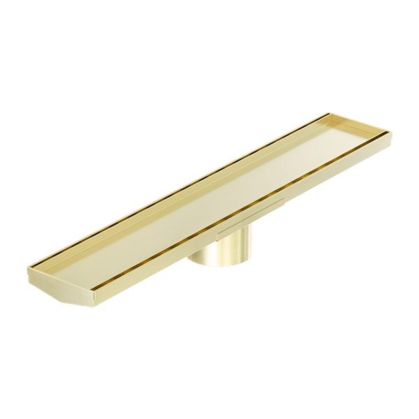 Nero Tile Insert V Channel 600x106mm Floor Grate 90mm Outlet Brushed Gold