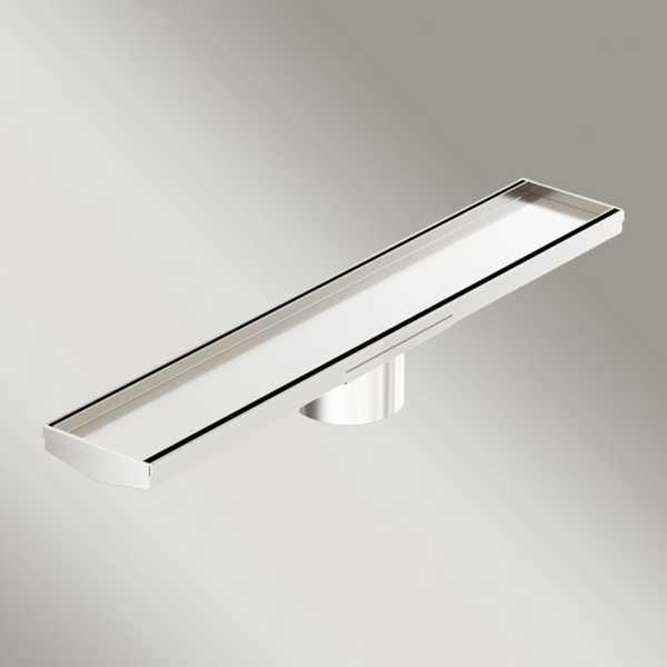Nero Tile Insert V Channel 600x106mm Floor Grate 90mm Outlet Brushed Nickel