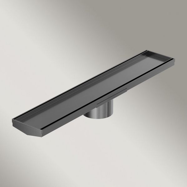 Nero Tile Insert V Channel 600x106mm Floor Grate 90mm Outlet Gunmetal