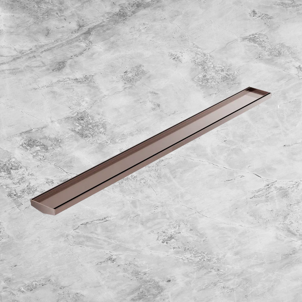 Nero Tile Insert V Channel 1200x106mm Floor Grate (without Outlet) Brushed Bronze