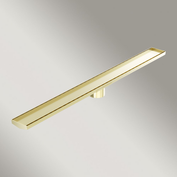 Nero Tile Insert V Channel 1200x106mm Floor Grate 90mm Outlet Brushed Gold