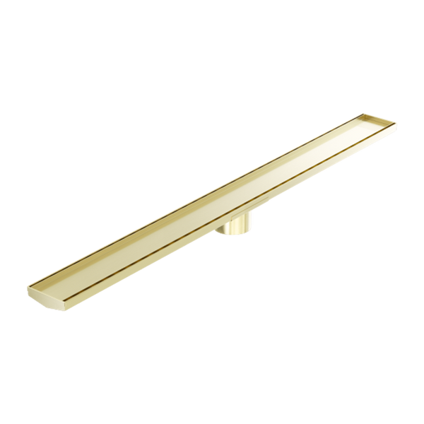 Nero Tile Insert V Channel 1200x106mm Floor Grate 90mm Outlet Brushed Gold