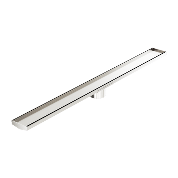 Nero Tile Insert V Channel 1200x106mm Floor Grate 90mm Outlet Brushed Nickel