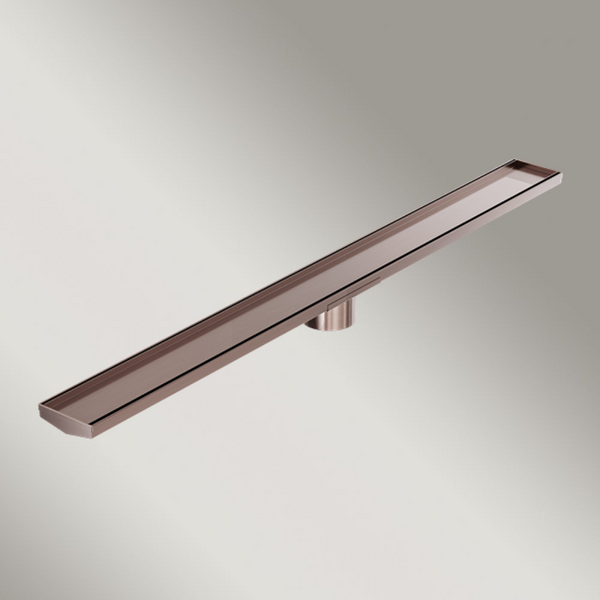 Nero Tile Insert V Channel 1200x106mm Floor Grate 90mm Outlet Brushed Bronze