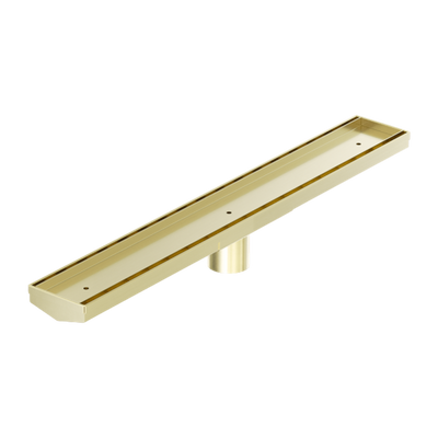 Nero Tile Insert V Channel 600x82mm Floor Grate 50mm Outlet Brushed Gold
