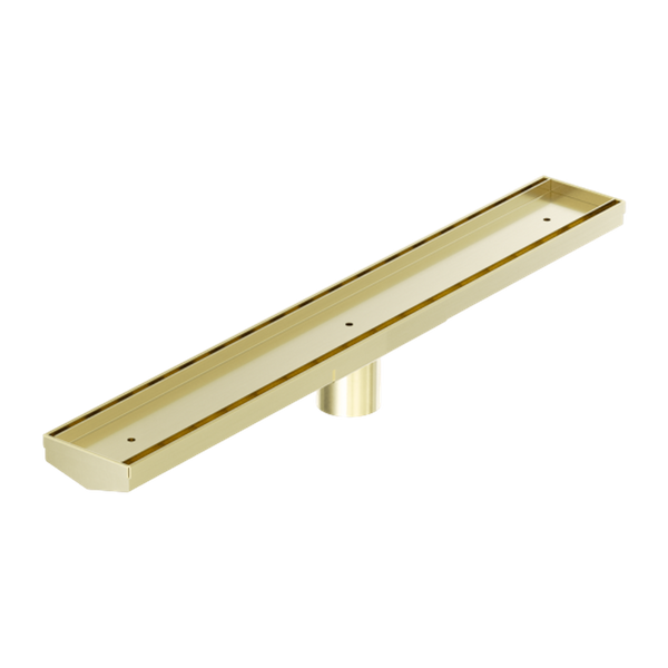 Nero Tile Insert V Channel 600x82mm Floor Grate 50mm Outlet Brushed Gold