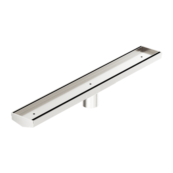 Nero Tile Insert V Channel 600x82mm Floor Grate 50mm Outlet Brushed Nickel