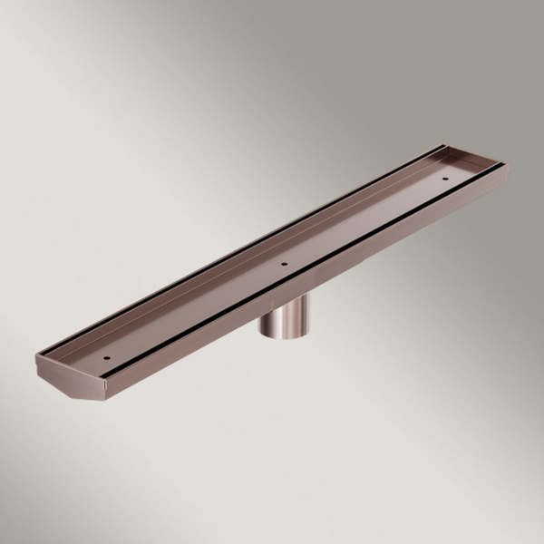 Nero Tile Insert V Channel 600x82mm Floor Grate 50mm Outlet Brushed Bronze