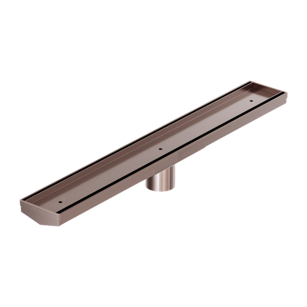 Nero Tile Insert V Channel 600x82mm Floor Grate 50mm Outlet Brushed Bronze