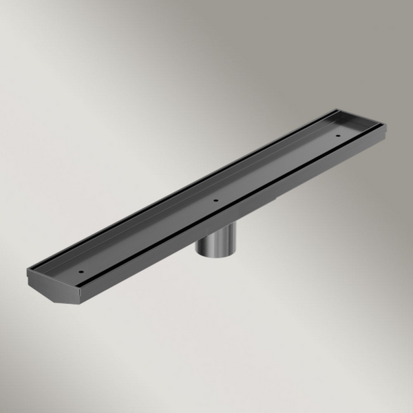 Nero Tile Insert V Channel 600x82mm Floor Grate 50mm Outlet Gunmetal