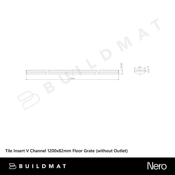 Nero Tile Insert V Channel 1200x82mm Floor Grate (without Outlet) Brushed Nickel