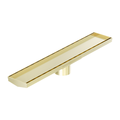 Nero Tile Insert V Channel 600x106mm Floor Grate 80mm Outlet Brushed Gold