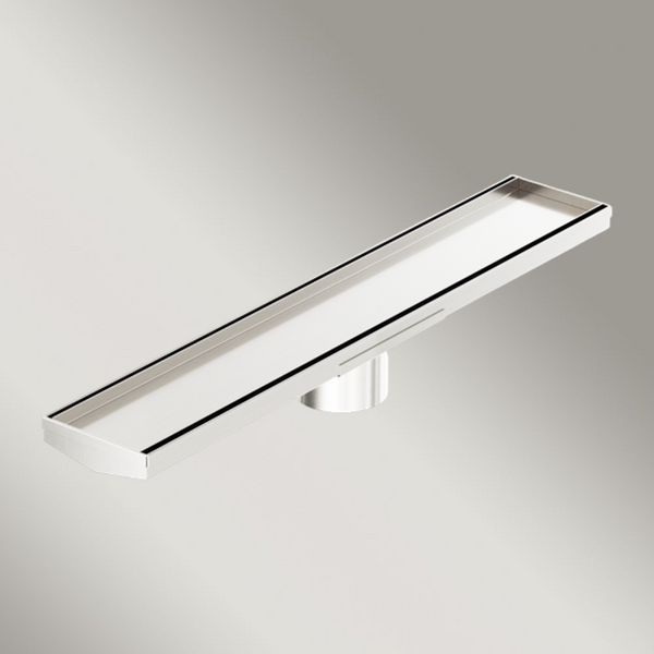 Nero Tile Insert V Channel 600x106mm Floor Grate 80mm Outlet Brushed Nickel
