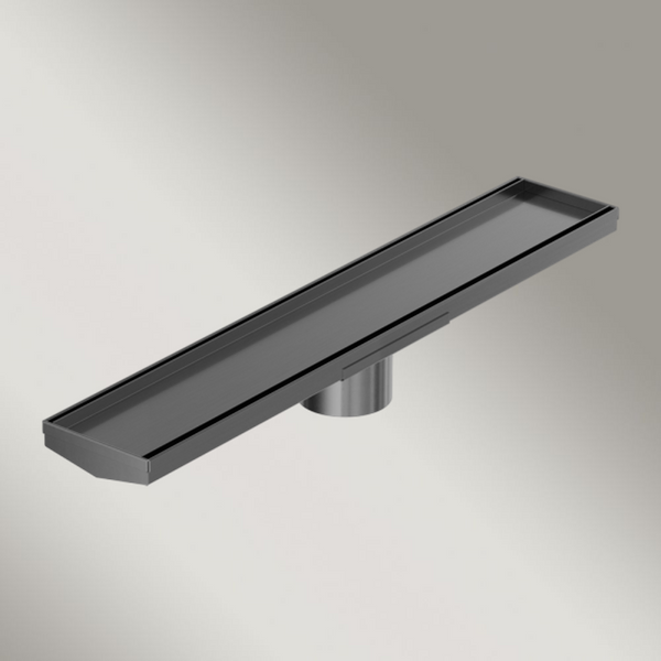 Nero Tile Insert V Channel 600x106mm Floor Grate 80mm Outlet Gunmetal