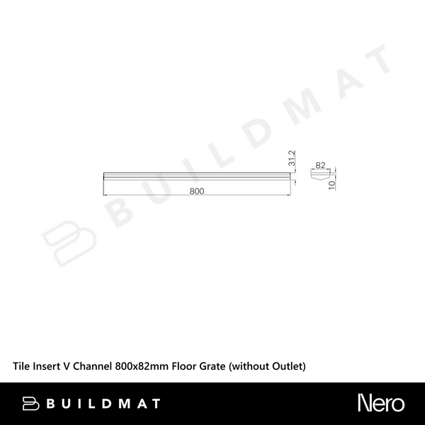 Nero Tile Insert V Channel 800x82mm Floor Grate (without Outlet) Brushed Bronze