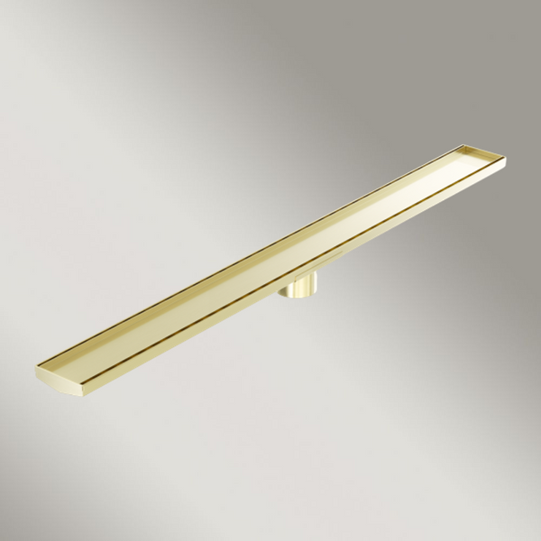 Nero Tile Insert V Channel 1200x106mm Floor Grate 80mm Outlet Brushed Gold