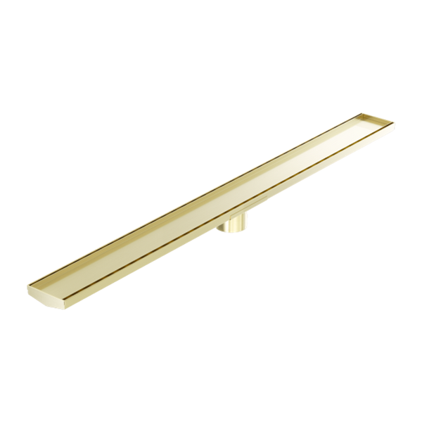 Nero Tile Insert V Channel 1200x106mm Floor Grate 80mm Outlet Brushed Gold