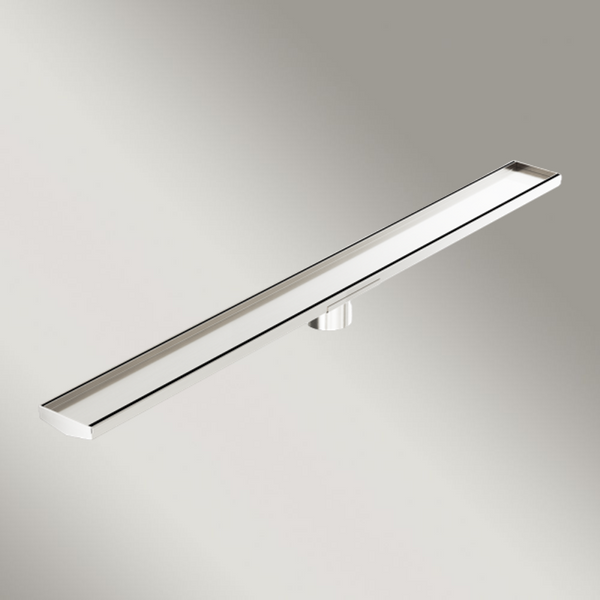 Nero Tile Insert V Channel 1200x106mm Floor Grate 80mm Outlet Brushed Nickel