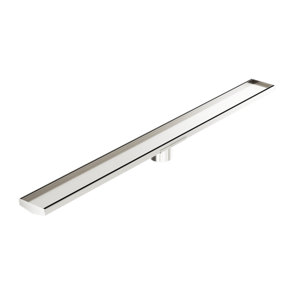 Nero Tile Insert V Channel 1200x106mm Floor Grate 80mm Outlet Brushed Nickel