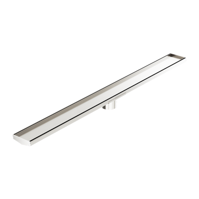 Nero Tile Insert V Channel 1200x106mm Floor Grate 80mm Outlet Brushed Nickel