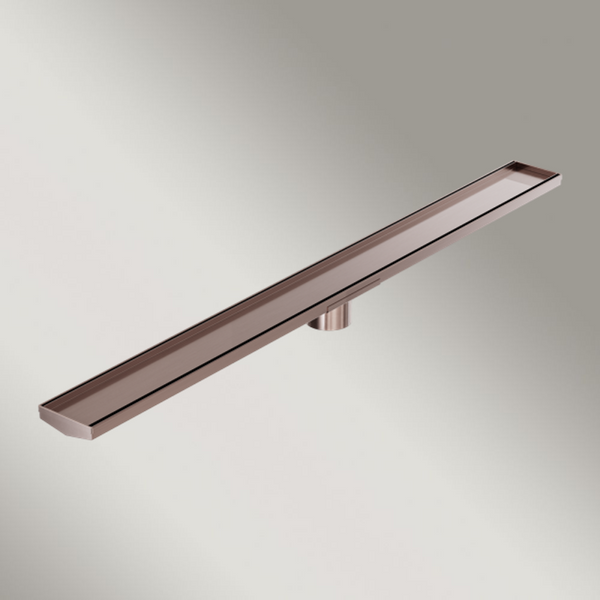 Nero Tile Insert V Channel 1200x106mm Floor Grate 80mm Outlet Brushed Bronze