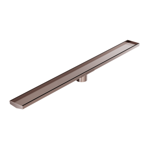 Nero Tile Insert V Channel 1200x106mm Floor Grate 80mm Outlet Brushed Bronze