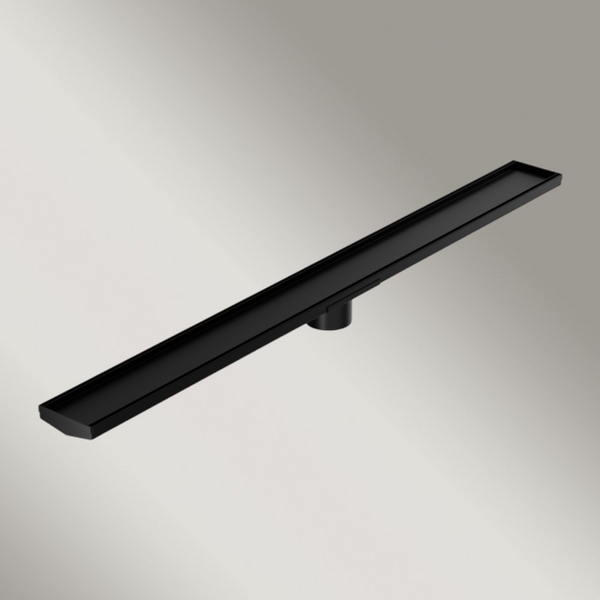 Nero Tile Insert V Channel 1200x106mm Floor Grate 80mm Outlet Matte Black