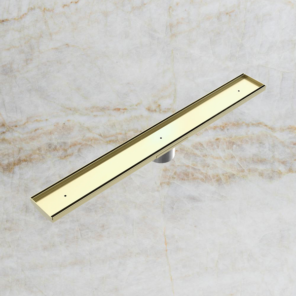 Nero Tile Insert V Channel 800x106mm Floor Grate 90mm Outlet Brushed Gold