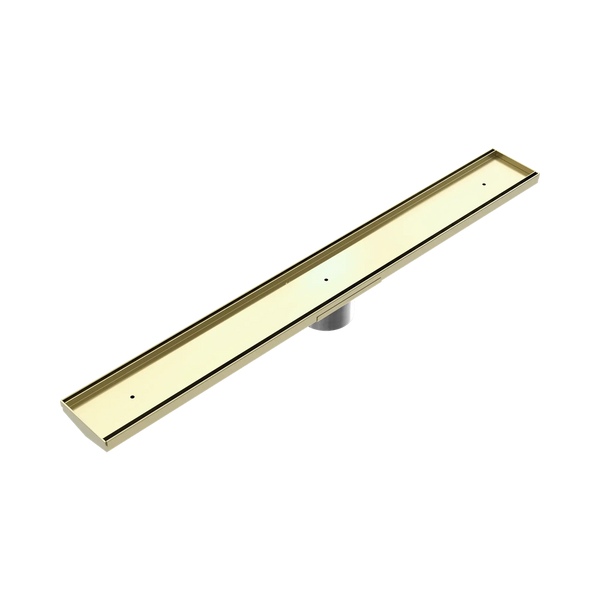 Nero Tile Insert V Channel 800x106mm Floor Grate 90mm Outlet Brushed Gold