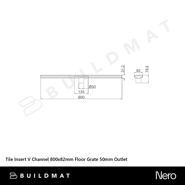 Nero Tile Insert V Channel 800x82mm Floor Grate 50mm Outlet Brushed Bronze